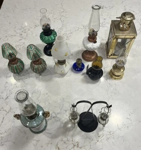 Lot Of 11 Vintage Bundle Mini Glass Kerosene Oil Lamps Antique Valuable Real - Picture 1 of 8