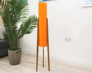 Teak Retro Orange Midcentury Rocket Floor Lamp 60s 70s 120cm - Picture 1 of 12