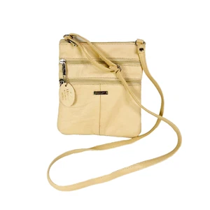 Lorenz Accessories Beige Cream Genuine Soft Leather Crossbody Bag Shoulder Bag - Picture 1 of 12