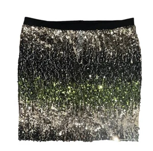 Ashley Stewart Black Green Ombre Sequin Zip Mini Sparkle Skirt Plus 22 24 3X - Picture 1 of 3