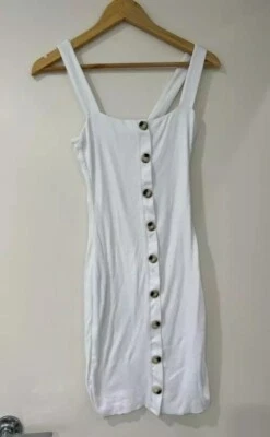 Kookai Button Front Knit Bodycon Mini Dress White Size 1 - Image 1 of 4