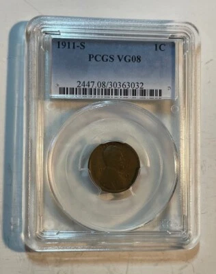 U.S. - 1911-S Semi Key Lincoln Cent (PCGS VG 8) - Image 1 of 4