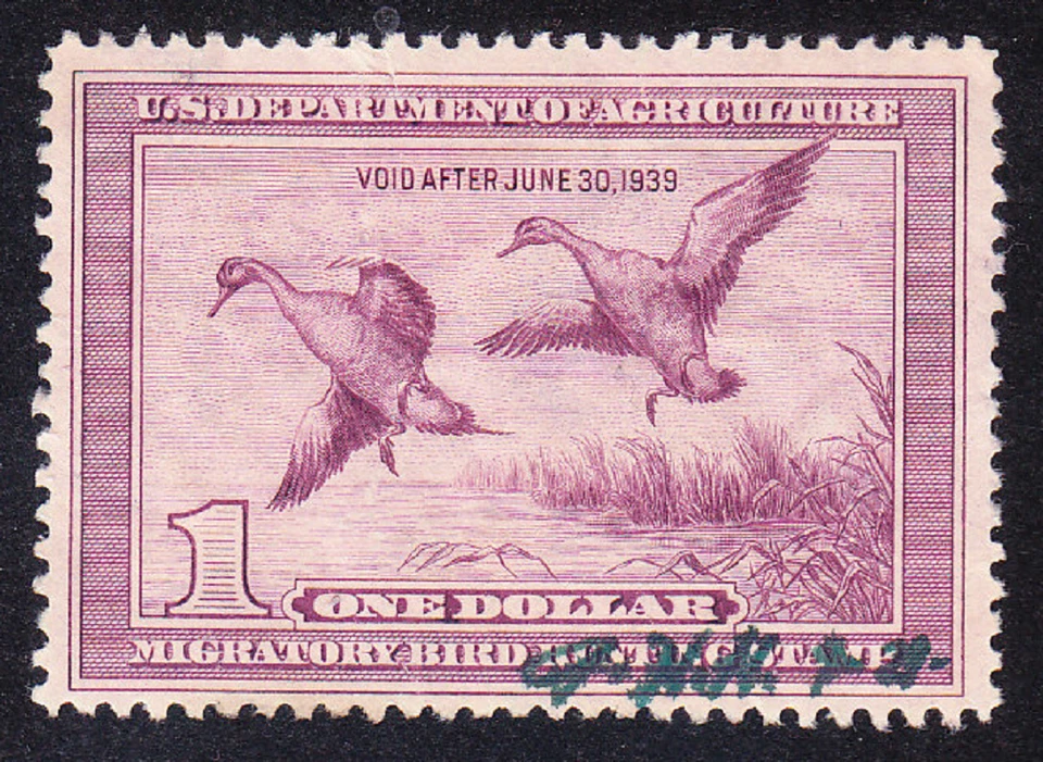 US Scott RW5 old $1 Migratory Bird "Duck" Hunting stamp U/VF CV $75 - Image 1 of 1