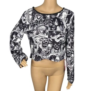 Romwe NWT Junji Ito Manga Anime Horror Graphic Print Long Sleeve Shirt SZ M - Picture 1 of 11