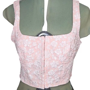 Juniors Wild Fable Jacquard croquet hook and eye corset tank top floral whimsy L - Picture 1 of 10