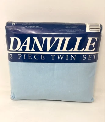 Vtg Danville By Dan River Twin 3 Piece Sheet Set Sky Blue No Iron NEW OLD STOCK - Image 1 of 4