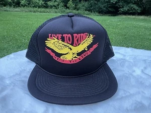 Vintage Ride To Live Live To Ride Trucker Biker Hat Cap Snapback Black Rare Nos - Picture 1 of 5