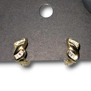 14K Gold Hoop Huggie Earrings Baguette Cut With VVS1 D Color - Sterling Silver - Picture 1 of 7