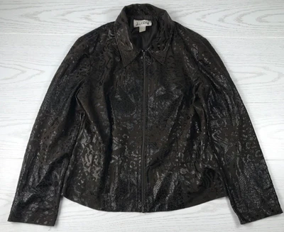 Joseph Ribkoff Animal Print Jacket Women 14 Black Brown Zip Lightweight Vintage - Image 1 of 4
