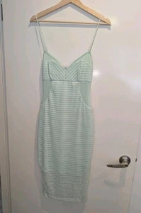 Bec and Bridge Mint Green Striped Dress With Mesh Details Size 8 Midi Mini - Picture 1 of 10