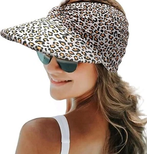 Sun Visor Ponytail Hat for Women Packable Wide Brim Summer One Size, Leopard - Picture 1 of 7