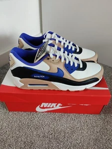 UK 10 - Nike Air Max 90 Gore-Tex GTX Scarpe da Ginnastica Uomo Bianco Beige Blu 95 97 98 - Foto 1 di 6