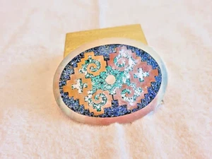 Vintage Enlayed Turquoise Belt Buckle From Mexico - Picture 1 of 2