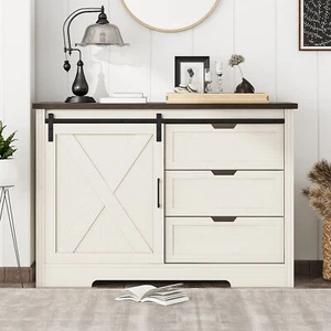 Storage Cabinet Accent Sideboard Dresser Wooden Accent w/ Sliding Door 3 Drawer - Picture 1 of 18
