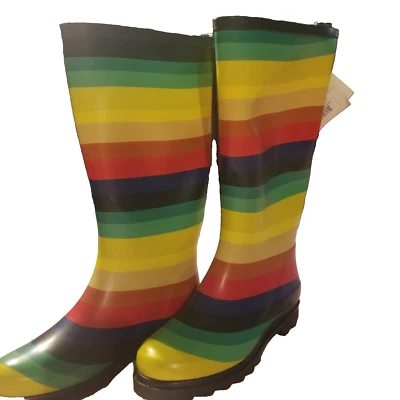 Botas de lluvia para mujer Lone Cone arco iris a rayas talla 7 con etiquetas Foto 1 de 4