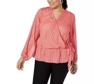Nueva Blusa INC Mujer Talla 3X Plus Rosa Envoltura Sin Envoltura Sobrepelliz Texturizada Fruncida Nueva con Etiquetas - Imagen 1 de 9