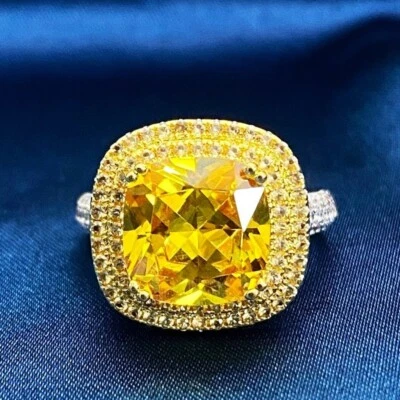 18K White Gold GF Cubic Zirconia Cushion Cut Luxury Shoulder Stones Halo Ring Foto 1 de 4