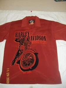 Nice M MEDIUM Harley Davidson Orange Button-down polyester Shirt LOOK BUY IT NOW - Imagen 1 de 5