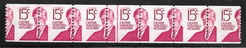 MISPERFORATED Scott #1305E Joint Line Strip of 7, Shiny Gum, Type I, MNH - Image 1 of 1