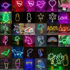 Party LED Neon Lampe Beleuchtung Batterie Neonlicht Wandbild Tisch Setup Deko - Picture 1 of 38