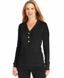 Suéter Charter Club Plus 2X Para Mujer Negro Manga Larga Cuello en V Henley Pullover Nuevo con Etiquetas - Imagen 1 de 2