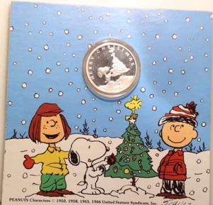 1987 1oz Silver Snoopy Peanuts Christmas Commemorative Coin – #2366 of 30,000 - Picture 1 of 4