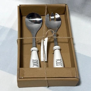 NIB RAE DUNN By Magenta "TOSS" And "SERVE" Utensil White Serving Set Gift - Picture 1 of 7