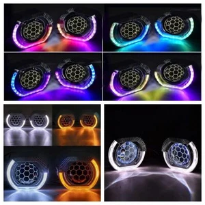 Honeycomb Bi Xenon Projector Lens RGB LED Angel Eyes Turn Signal Headlight 2.5'' - Picture 1 of 9