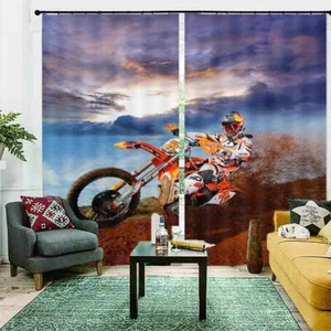 Cool Motorcycle Rider 3D Blockout Photo Print Curtain Fabric Curtains Window - Foto 1 di 10