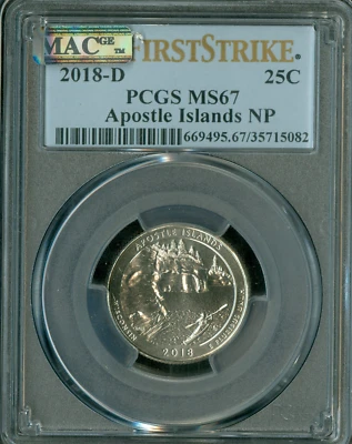 2018 D APOSTLE FLAG QUARTER PCGS MS67 PQ F.S. 2ND FINEST GRADED MAC SPOTLESS * - Image 1 of 2