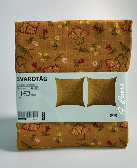 Set of 2 Ikea SVÄRDTÅG SVARDTAG Pillow Cushion Cover 50x50cm Dark Yellow Floral - Image 1 of 1