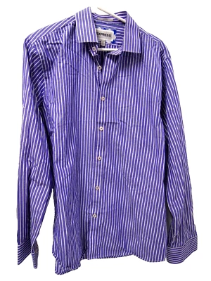 Express Mens Shirt L Fitted Purple Striped Long Sleeve Button 100% Cotton - Image 1 of 4