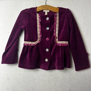 Matilda Jane Girls Joslyn Jacket Sz 4 Deep Purple Button Front Velveteen Velour - Picture 1 of 4