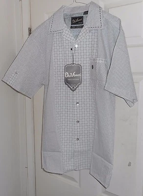 New DaVINCI White +Black Grid & Crest! Loop Collar ROCKABILLY Cotton! USA Made M Foto 1 de 2