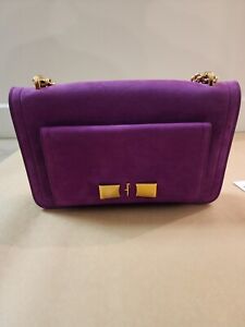  Salvatore Ferragamo Ginevra Purple Suede Leather Messenger Shoulder Bag