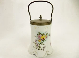 Tarro de galletas/galletas de porcelana, base festoneada, rosas, tapa y mango de metal, CJ-9 - Imagen 1 de 14