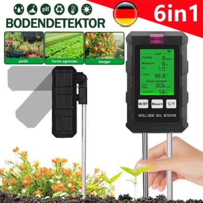 6 in-1 Bodentester Messgerät PH Wert Bodenmessgerät Pflanzen Feuchtigkeitsmesser - Bild 1 von 4