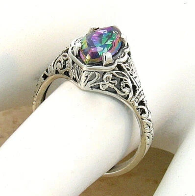 DECO ANTIQUE STYLE RAINBOW MYSTIC QUARTZ 925 STERLING SILVER RING           784Z - Image 1 of 4