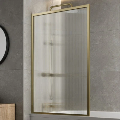 Square Framed Fluted Bath Shower Screen 800mm - 6mm Glass Thickness Brass - Image 1 of 4