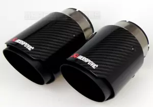 BLACK x2 AKRAPOVIC STYLE 4.5" GLOSS CARBON EXHAUST TIP TAILPIPE 77mm/114mm B8 - Picture 1 of 5