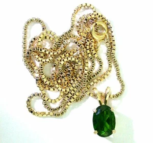 14Kt Gold Oval Russian Chrome Diopside Pendant 20 Inch Goldfilled Sterling Chain - Picture 1 of 2