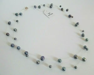 JCM 14K GOLD GRAY FRESHWATER PEACOCK PEARL ILLUSION DOUBLE STRAND NECKLACE - Picture 1 of 4