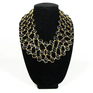 Amrita Singh Necklace Double Sided Bib Collar Statement Black Cream Gold Lucite - Picture 1 of 8