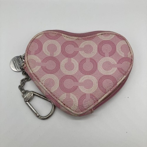COACH Portamonete a Forma di Cuore Portamonete Portachiavi Rivestito in Pelle