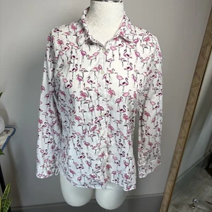 Crown & Ivy Women’s Petite Large ~ Flamingo Button Up Blouse - Picture 1 of 12