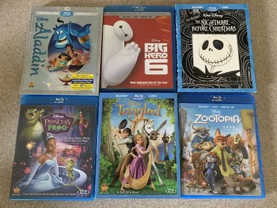 Disney Blu-ray Lot. Aladdin Big Hero Nightmare Before Christmas Tangled Zootopia - Image 1 of 4