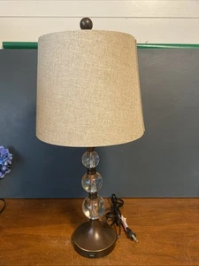 Table Lamp USP Port Stacked Crystal Balls Bedside Light Brown & Copper Works EUC - Picture 1 of 14