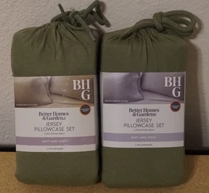 2x Better Homes & Gardens Jersey Pillowcase Set Standard Queen Dark Green - Picture 1 of 4