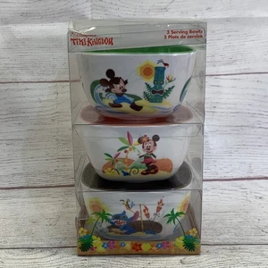 RARE! Disney Store Tiki Kingdom Bowl Set Of 3 w/ Mickey Minnie Stitch - Picture 1 of 6
