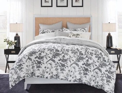 Laura Ashley Amberley Toile Quilt Black and White Floral Cotton King - Image 1 of 4